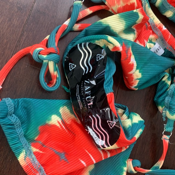 Halter Ribbed Tie Dye String Tanga Bikini, Size Small - Picture 6 of 6